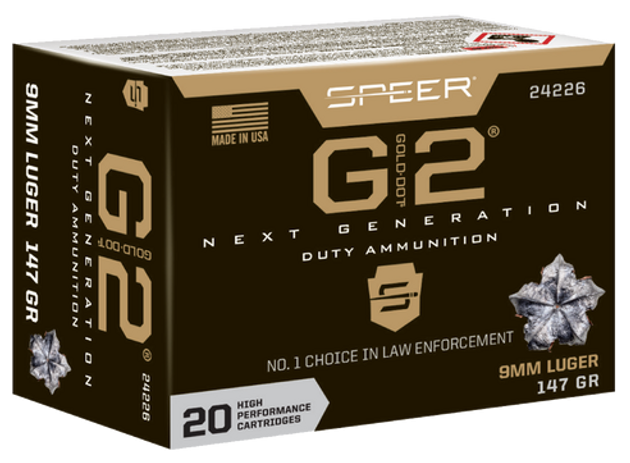 Speer Gold Dot G2, 9mm, 147Gr, Gold Dot Hollow Point, 20rd Box