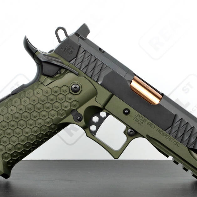 Jacob Grey TWC Black 9mm Pistol with 4.25 Inch Rose Gold Barrel