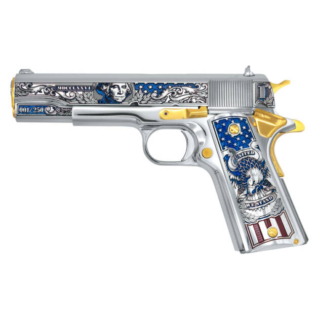 Colt 1911 45 ACP Liberty Crown in High Polish Stainless Steel 24K Gold Plated Accents and Grips