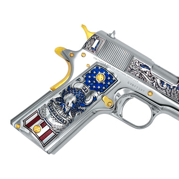 Colt 1911 45 ACP Liberty Crown in High Polish Stainless Steel 24K Gold Plated Accents and Grips - Image 6