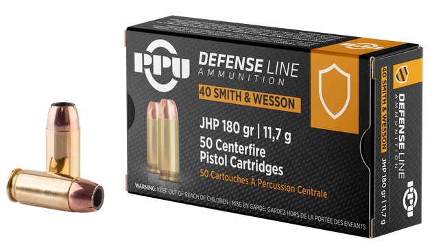 PPU Defense .40 S&W, 180gr, Jacketed Hollow Point, 50rd Box