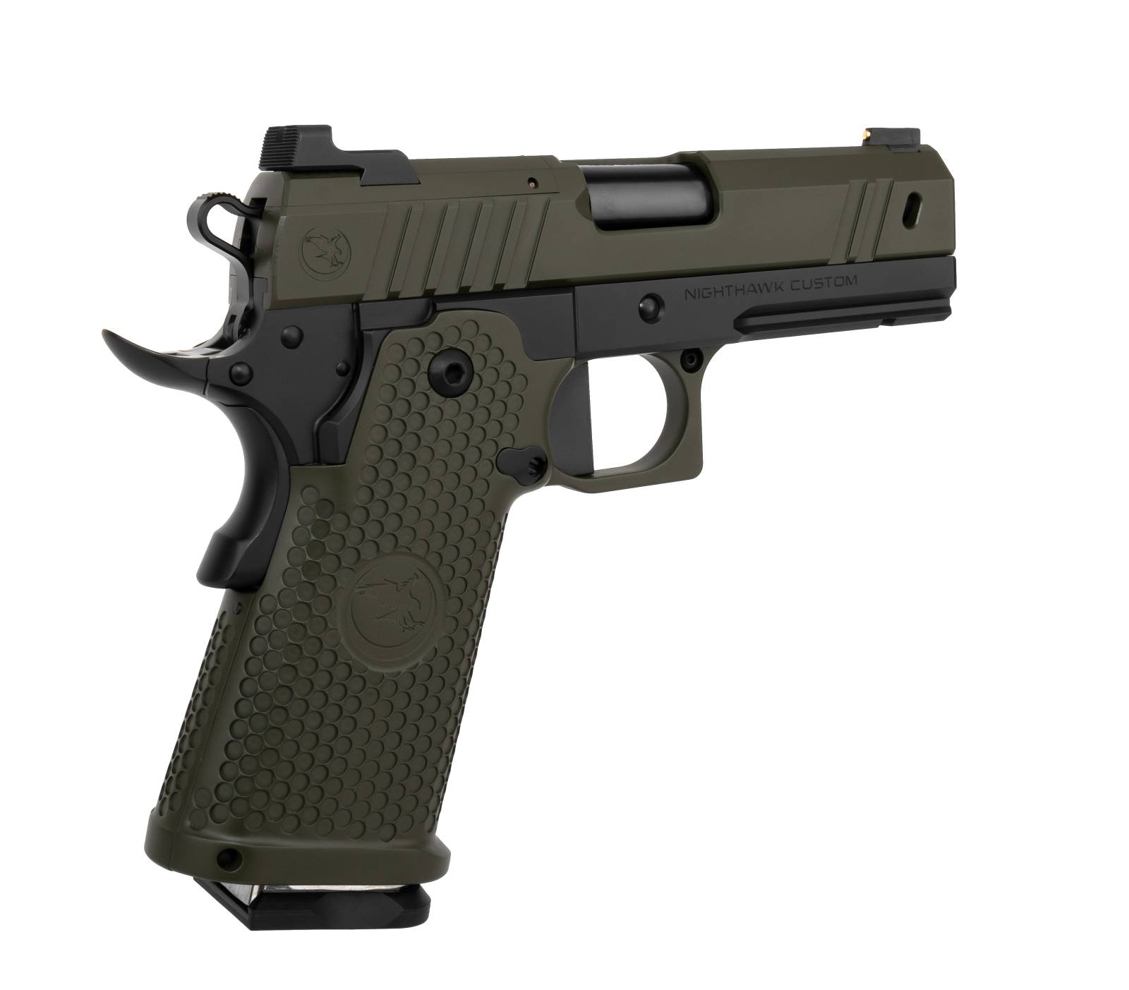 NIGHTHAWK CUSTOM TREASURER (9MM) 3.8" DLC BARREL DOUBLE STACK UPGRADE WITH OD GREEN SLIDE & GRIP PANEL AND TRIJICON RMR (3.25 MOA) - Image 4