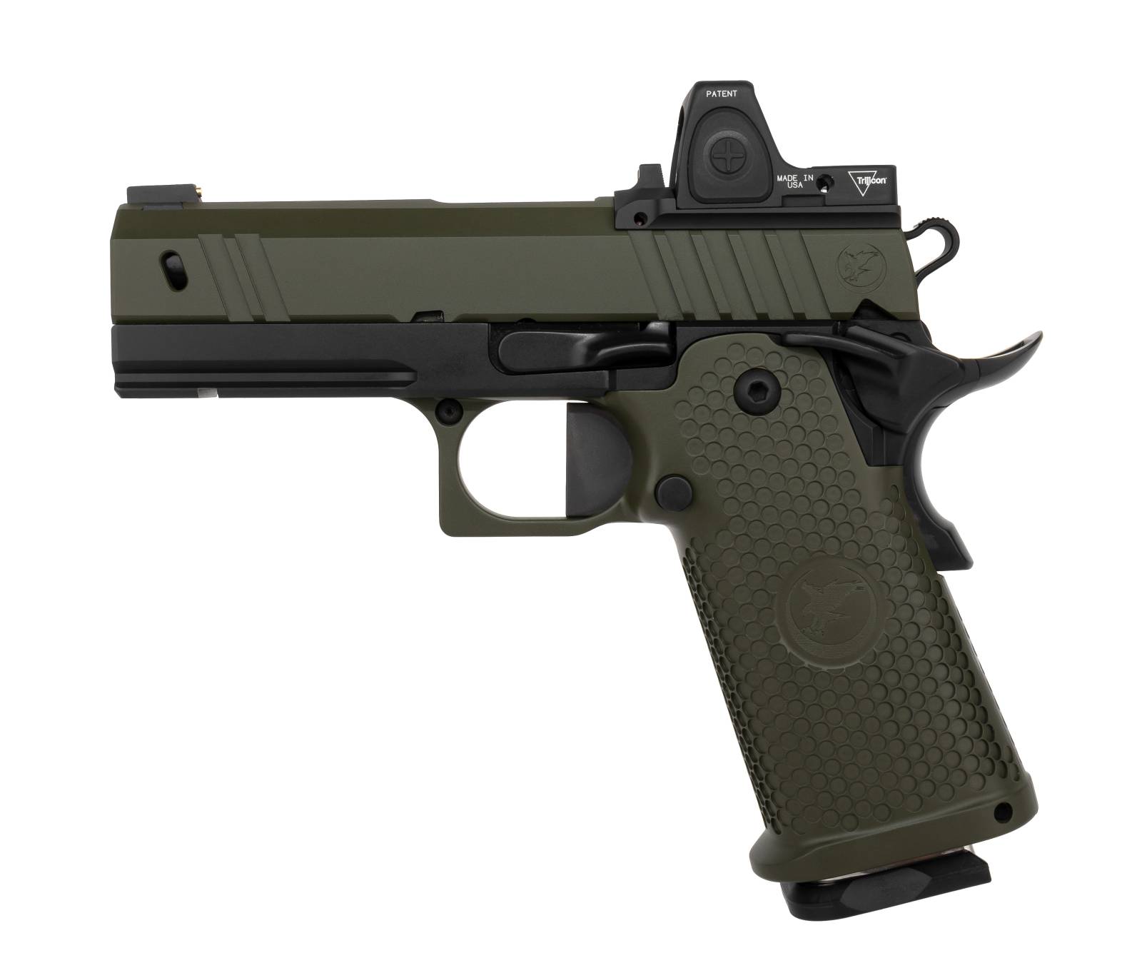 NIGHTHAWK CUSTOM TREASURER (9MM) 3.8" DLC BARREL DOUBLE STACK UPGRADE WITH OD GREEN SLIDE & GRIP PANEL AND TRIJICON RMR (3.25 MOA) - Image 6