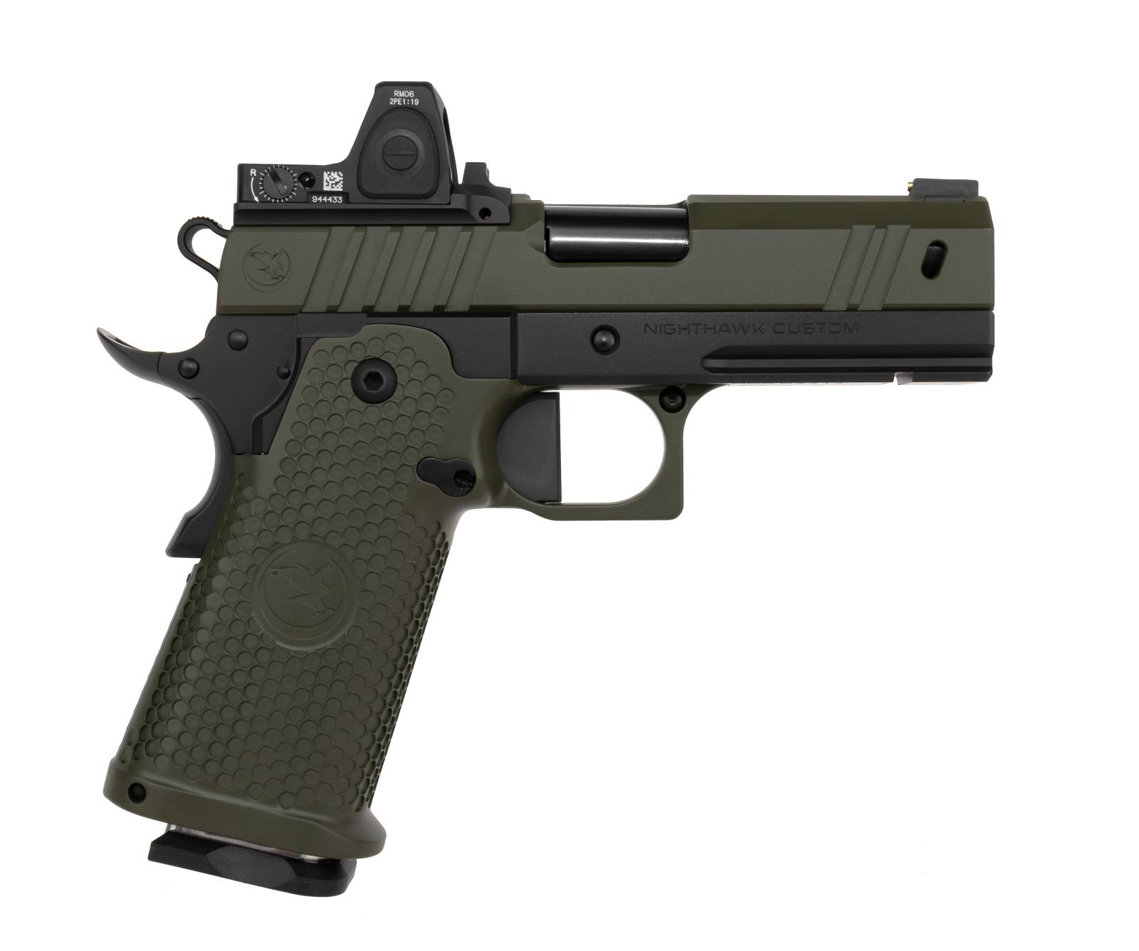 NIGHTHAWK CUSTOM TREASURER (9MM) 3.8" DLC BARREL DOUBLE STACK UPGRADE WITH OD GREEN SLIDE & GRIP PANEL AND TRIJICON RMR (3.25 MOA) - Image 3