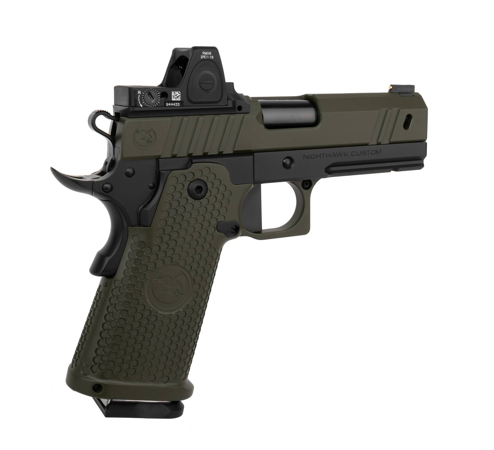 NIGHTHAWK CUSTOM TREASURER (9MM) 3.8" DLC BARREL DOUBLE STACK UPGRADE WITH OD GREEN SLIDE & GRIP PANEL AND TRIJICON RMR (3.25 MOA) - Image 5